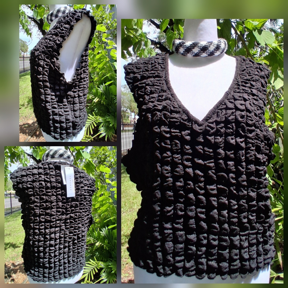🔥NWT Topshop TOP BLACK POPCORN SCRUNCH Texture Size XL